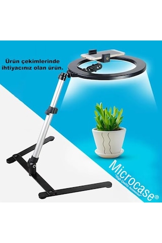 Microcase Işıklı Ürün Çekim Standı Tripod + Bluetooth Kumanda + Telefon Tutucu + Ring Halka Led Lamba- Al3056 Standart