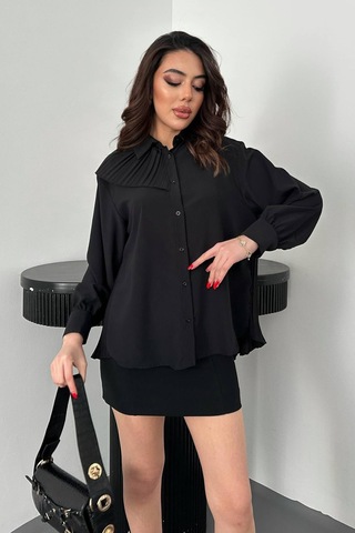 Alemdarshop Siyah Pilise Detaylı Jesica Gömlek