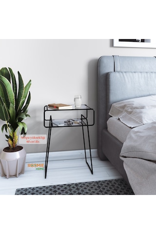 Catchme Retro Yan Sehpa. Metal Sehpa.Cam Sehpa.Salon. Yatak Odası