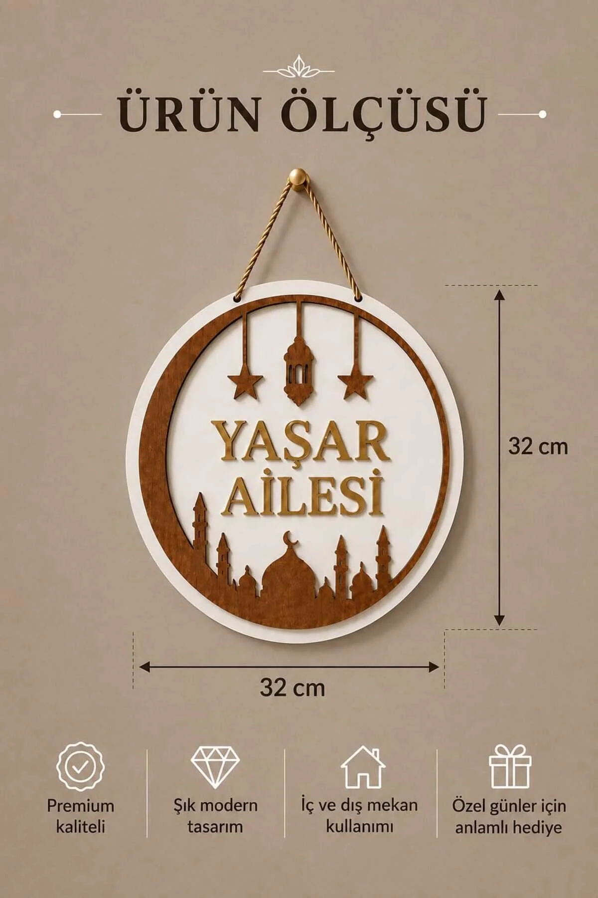 Kişiye Özel Lüks Ahşap Aynalı Gold Dış Kapı Süsü İsimliği Dekoratif Tabela Ev Hediyesi 0