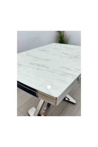 Venoxa Premium 80x120 / 80x180 Ölçülü Mdf Masa Tek Masadır Beyaz Mermer Beyaz Mermer