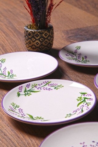6'lı Özel Tasarım Handmade 16 Cm Stackable Lavanta Pasta Tabak Seti - Tatlı Tabağı Seti Mor