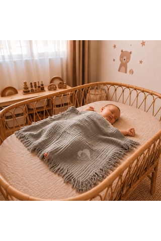 Minimoms %100 Pamuk 4 Katlı Müslin Bebek - Çocuk Battaniyesi 100x120 CM Yumuşak Yenidoğan Kız ve Erkek Bebek Örtüsü Füme