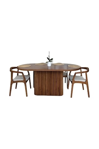 Luna Oval Ceviz Ahşap Bohem Masa 80x150 Ceviz