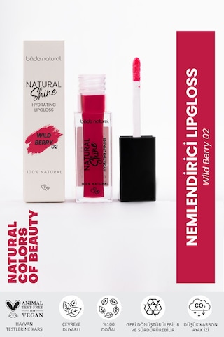 Bade Natural Nemlendirici Lipgloss Wild Berry 02 Dudak Parlatıcısı %100 Doğal
