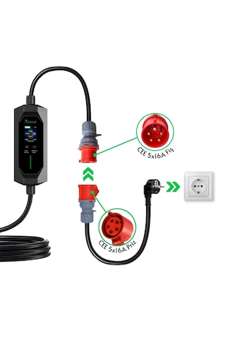 Cks Enerji Taşınabilir Şarj Cihazı 11 Kw 3p-16a Tip-2 5x16a Fiş 380v Ac Ev Tipi Dönüştürücü Kablo Ve Taşıma Çantası Hediyeli 10 Metre Kablo 11.0 KW
