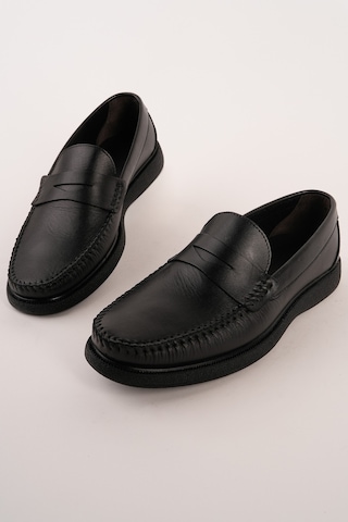 Muggo Gentz Hakiki Deri Rahat Taban Erkek Günlük Klasik Loafer Ayakkabı Siyah