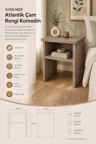 Renazzo %100 Mdf Komodin - Çekmecesiz Atlantik Çam