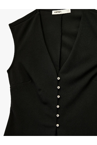Koton Krep Scuba Kumaş Düğmeli Hafif Peplum Kesim Yelek Siyah 6sak30022ek Siyah