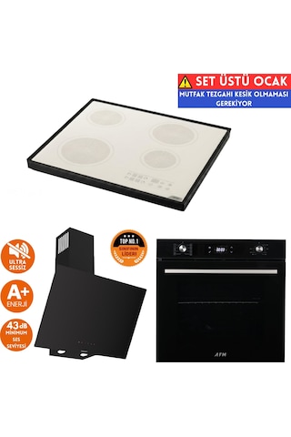 Afm Tech Ve Ferre A2 Sessiz Vitro Elektrikli Siyah D077-SA + FC-07 + FM7700 Ankastre Set