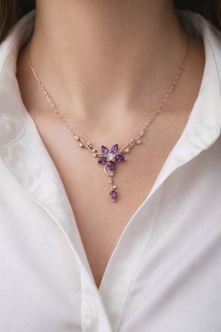 Çekirdekjewelry 925 Ayar Gümüş Mortaşli Taşlı Sarmaşık Kolye Rose