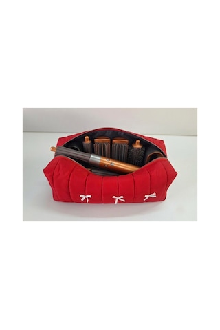 Dreamy Red Kapitone Fiyonklu Tüm Saç Şekillendiricilerine Uygun Organizer Çanta Tb043