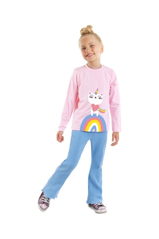 Denokids Catcorn Kız Çocuk T-shirt Pantolon Takım Renkli