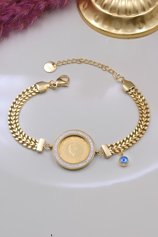 22 Ayar Çeyrek Altınlı Çelik Zincirli Bileklik