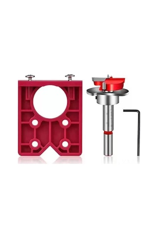 Ximistore9 Kırmızı Ahşap Halka Delme Araç Seti - 35mm Çekmecelik Menteşe Konumlandırıcı Ve Delici, Ahşapçılık Montaj İçin