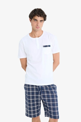 Defacto Regular Fit Pijama Takımı Kısa Kollu Üst Kareli Şort E7158ax25hswt34 Beyaz