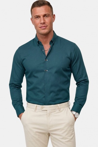 Deep Sea Deepsea Yeşil Slim Fit Likralı Kolay Ütülenebilir Gizli Düğmeli Erkek Gömlek 2602614