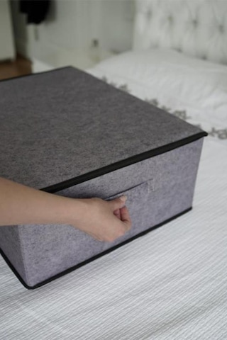 Keçe Kapaklı Baza Hurcu, Yatak Kanepe Altı Yastık Kıyafet Düzenleyici 40x50x19 Cm 2 Adet Gri Gri