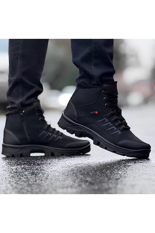 Ghattix Loft Kışlık Fermuarlı Erkek Bot İçi Tüylü Bot Siyah Siyah