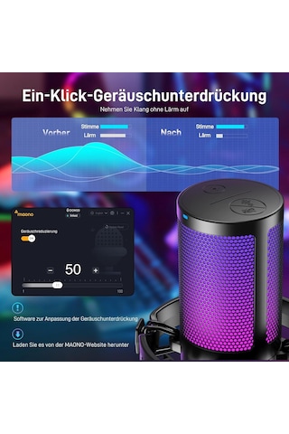 Pc İçin Usb Mikrofon, Sessiz Düğmeli Rgb Oyun Mikrofonu, Gürültü Önleyici Kondenser Mikrofon, Akış, Podcast, Ka