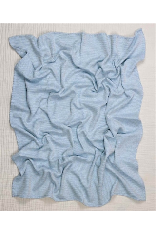 Cigit Hasır Desen Bebek Pamuk Battaniye Yıkanmıştır 93x100 Cm +/- 3 Cm Mavi Mavi
