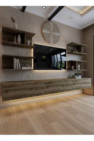 Resital Ledli Duvara Monte Tv Sehpası - Ceviz - W6010-2 Ceviz