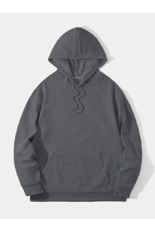 Mbb E-ticaret Erkek 3 İplik Pamuklu Kapüşonlu Kanguru Cepli Sweatshirt Hoodie - Füme