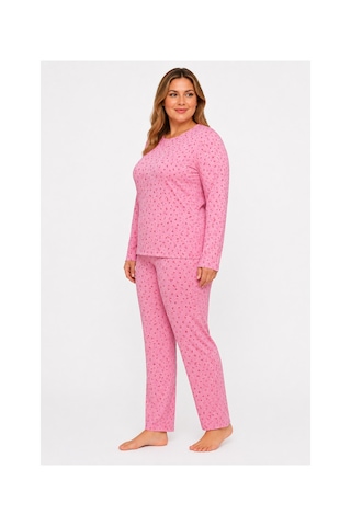 Sleeproom Büyük Beden Kadın Mevsimlik Pointiel Çiçek Desen Pijama Takımı Pembe