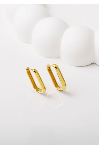 14 Ayar Altın Bombeli Köşeli Küpe - Modern Minimalist Takı Sarı Altın