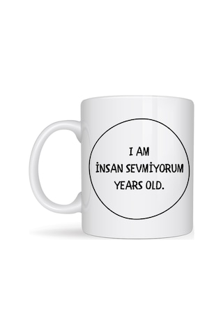 İnsan Sevmiyorum Yazılı Kupa Model 242 Minimal Tasarım Komik Mesajlı Seramik Kahve Kupası Çok Renkli