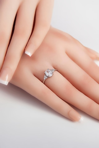 Triple Side Oval Zirkon Taşlı 925 Ayar Gümüş Bayan Yüzük -7977