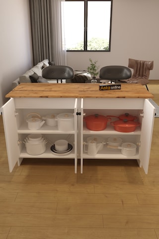 Ae-2080 Patentli Ayder Mutfak Adası Beyaz/çam Raflı, Çok Amaçlı