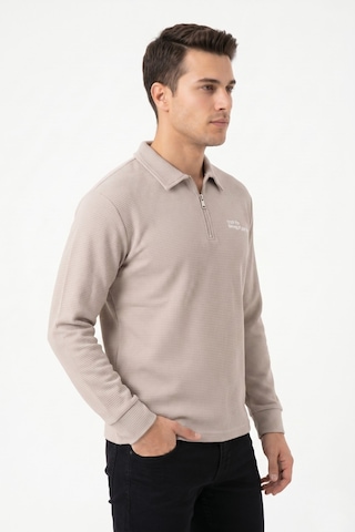 Opınıon Erkek Spor Polo Yaka Petek Dokulu Sweatshırt Bgl-st05442 Taş