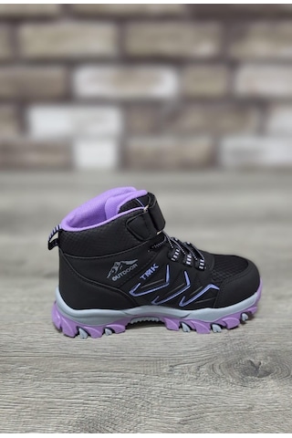 Rahat Konforlu Taban Outdoor Spor Cırtlı Çocuk Botu Siyah - Lila