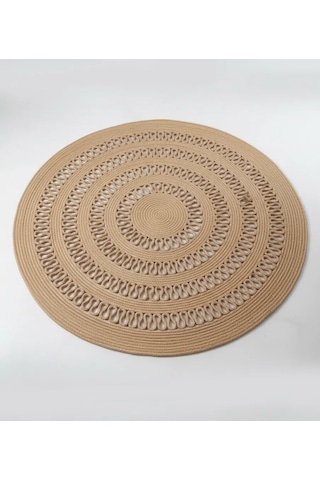 Koyu Bej Jüt Halat Yuvarlak Paspas Birit Detaylı 100x100 Cm Çok Renkli Koyu Bej Jüt Halat Yuvarlak Paspas Birit Detaylı 100x100 Cm Çok Renkli
