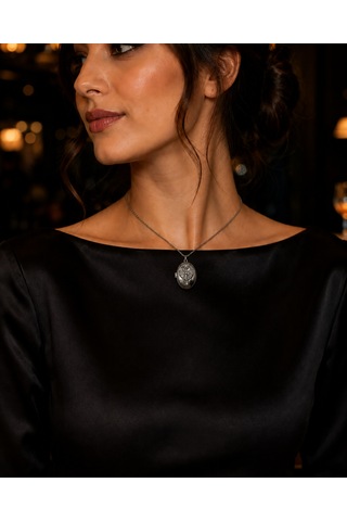 Anka Kuşu Detaylı Silver Secret Işıltılı Hatıra Gümüş Renk Taşlı Oval Açılır-kapanır Madalyon 316l Paslanmaz Çelik 40-45 Cm Kolye Renkli