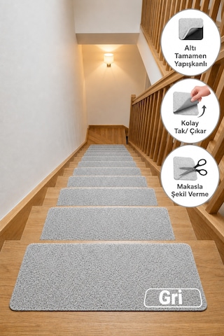 Altı Tam Yapışkanlı Kaydırmaz Basamak Halısı Pratik Kaymaz Dublex Ev Ahşap Merdiven Halısı Bej 20x75cm