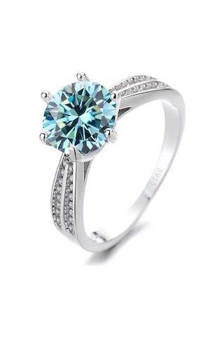 Mavi Bagueringen 2.0ct Yuvarlak 18k Beyaz Altın Kaplama 100% 925 Gümüş Mozanit Yüzük Pırlanta Testi Geçti Takı Kadın Kız Hediye