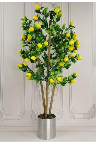 Yapay Ağaç Limon Ağacı Gür Yapraklı 80Cm Bambu Dalında Gümüş Pasl