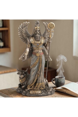 Dekoratif Anu Biblo Wise Veronese Poliresin Mezopotamya Gök Tanrısı Figürü 23 Cm .