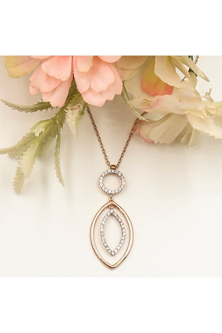 Yuvarlak Ucunda Oval Sallantılı Kolye Rose - Gold -  Gümüş