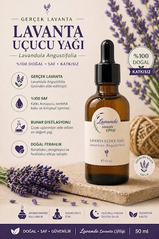 Lavande Lavanta Çiftliği Lavanta Yağı L.Angustifolia Cam Damlalıklı 50 ML