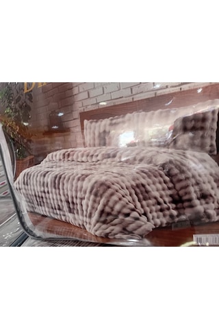 Merinos Diamond Kürk Bubble Desen Comforter Set, Çift Kişilik Yorgan Seti 220x240 Gri - Beyaz