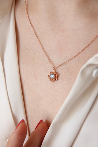 Argentum Concept 925 Ayar Gümüş Mavi Taşlı Lotus Çiçeği Kolye - N112401