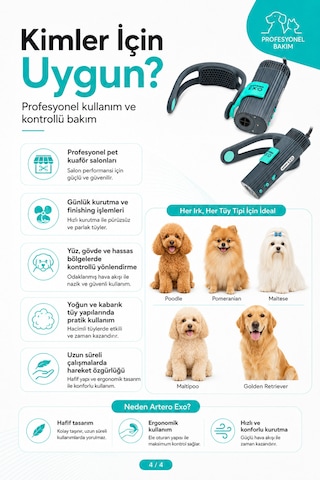 Artero Boyun Askılı Kedi Köpek Kurutma Ve Fön Makinesi Profesyonel Pet Kuaför Antrasit