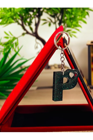 Harfli Anahtarlık Epoksi Kişiye Özel Yapım El Yapımı Harf Anahtarlık Kalp Model Özel Tasarım Hediyelik Ürün Kalp Desenli Simli Anahtarlık Beyaz - Kahverengi