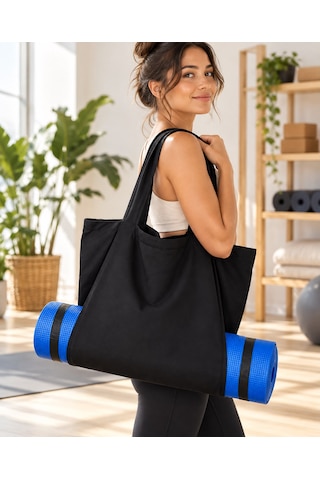 Mat Taşıma Çantası Yoga Fitness Silindir Antrenman Çantası - Çantalı Fermuarlı Mat Taşıma Çantası Siyah