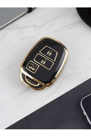 Toyota Rav4 Corolla Camry Yaris Prado Avensis Land Cruiser 3 Buton Nano Anahtar Kılıfı Siyah-gold