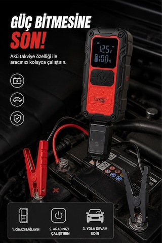 Bolt 001 Taşıma Çantalı 4' Ü 1 Arada Akü Takviye Cihazı Şarjlı Lastik Şişirme Powerbank Led Işık