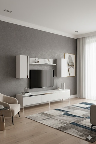 Tvr1898bs - Anka Tvr180 Tv Ünitesi Takım , Tv Sehpası Beyaz-sılver 180cm